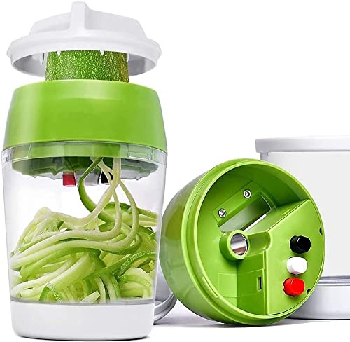 AEMEC Espiralizador de Verduras, Cortador de Verdura Manual 4 en 1,Rallador de Verduras Multifuncional, Cortador de Patatas Spiralizer, Espagueti en Espiral de Calabacín, Zanahorias, Pepinos