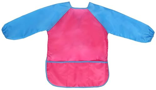 Liutufy Kids Painting Apron with Long Sleeves and Pockets, Art Smock for Children Arts and Crafts (Rose Apron-S)