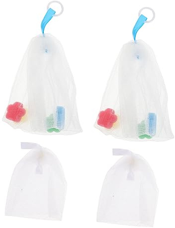 Vaguelly 4 Bolsas de Red Exfoliantes Material Pe, Creación Rápida de Burbujas para Jabón Facial Orificio para Colgar Paquete de 4 Unidades para Uso Doméstico
