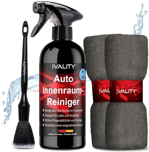 Ivality® Premium Auto Innenraum Reiniger Set 500ml - Cockpitpflege für die Innen Reinigung von Kunststoff, Polster, Leder & Armaturen - Auto Pflege Innenraumreiniger mit Pinsel - Cockpit Reiniger