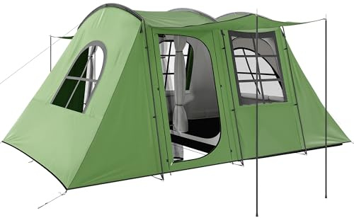 Outsunny 4 Man Tunnel Tent, Family Camping Tent with Porch, Bedroom and Living Area, Sewn in Groundsheet, 3000mm Waterproof, Portable with Bag for Festival, Hiking, Backpacking, Green