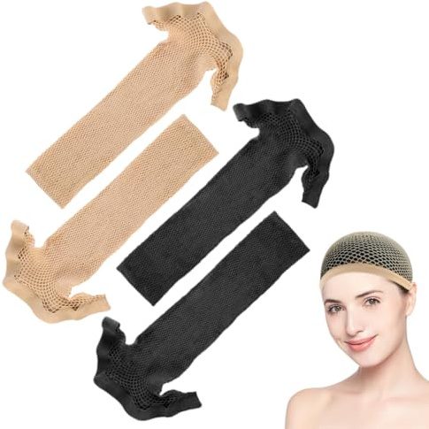 DOKRIN Gorros para pelucas, 4 piezas de redecilla para peluca malla abierta elástica unisex para Halloween y cosplay (negro, tono piel)