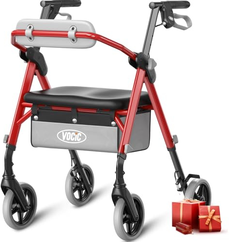 VOCIC Z11 deambulatore per anziani,max 172 kg,deambulatore con seduta,Sedia ergonomica con schienale,deambulatore pieghevole con manubrio regolabile in altezza,adatto a tutti i terreni,5 anni supporto