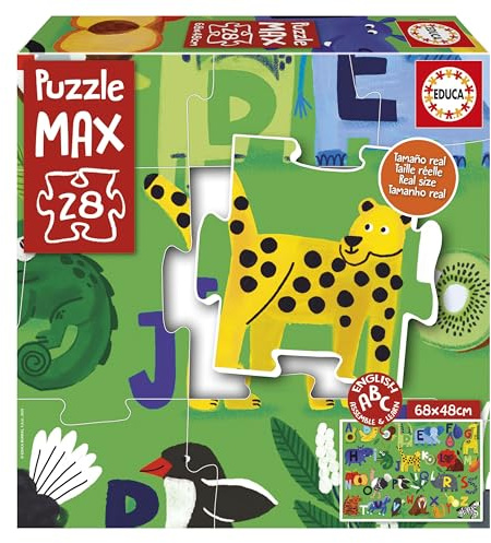 Educa - Puzzle MAX per bambini con un'immagine educativa | Animali dell'alfabeto | 28 pezzi grandi, facili da maneggiare e assemblare | Età 3, 4 e 5 anni (20492)