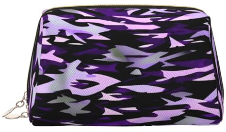 Neceser de aseo de camuflaje americano morado, bolsa de maquillaje portátil de viaje, piel de PVC, con compartimentos, Gold, Talla única