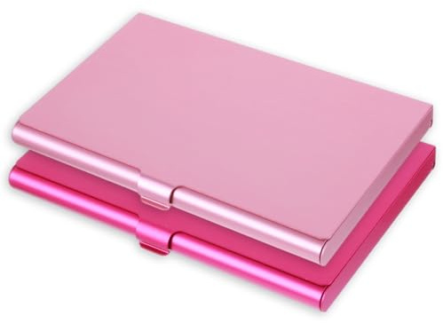 Mabor 2Pcs Aluminum Business Card Holder Case Slim Metal Wallet, Flip Cover Portable Pocket Purse Accessory for Women, Pink Rose Red