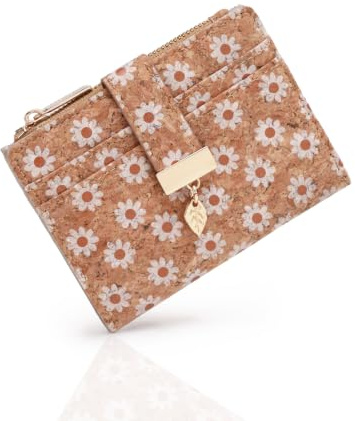 Pomelo Best Women's RFID Wallet - Vegan Leather Bi-fold Small Ladies Purse with Zipper Coin Pocket & ID Window - Leaf Charm Compact Wallet for Women (Daisy)