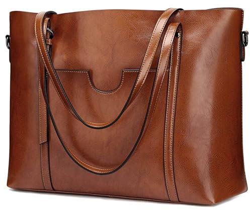 S-ZONE Damen 3-Way Schultertasche Vintage Rindspalt Leder Shopper Große Mode Laptop Arbeitstasche Umhängetasche Handtasche Messenger Bag