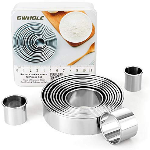 GWHOLE 12tlg Ausstechformen Rund Set Ausstecher keksausstecher Ringe Keksformen für Keks Plätzchen Tortendekorationen Edelstahl mit Aufbewahrungsbox