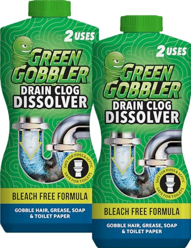 Green Gobbler Drain Clog Dissolver | Powerful Liquid Drain Opener & Toilet Clog Remover | Safe for Pipes & Septic | 2 Pack