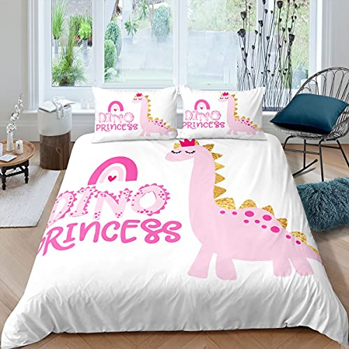Dinosaur Duvet Cover Kids Girls Pink Cute Dino Bedding Set Princess Style Comforter Cover for Children BedJungle Animal Bedding & Linen Single Size With 1 Pillow Case