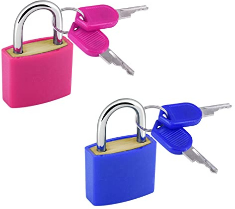 2PCS Suitcase Locks with Keys, 23mm Coloured Luggage Locks Suitcase Padlocks Mini Keyed Padlocks Travel Lock Small Padlocks for Suitcases Luggage Gym Locker Bag Rucksack School (Rose Red & Blue)