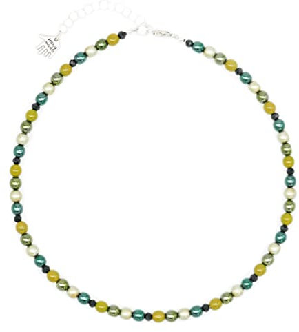 Feliss Handmade: Ketten aus Perlen, Halskette Damen. Statement Kette 45 cm lang. Choker Halsband, aesthetic Necklace Schmuck. Beads Perlenkette für Frauen in bunt mit Keramikperlen (Emerald Green)