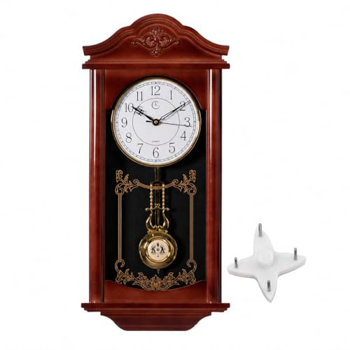 Vintage Großvater Holz - Aussehen Kunststoff Antik Pendel Wanduhr für Wohnzimmer Dekor Küche Büro Esszimmer Leise Wandhalterung Batteriebetrieben Groß Braun