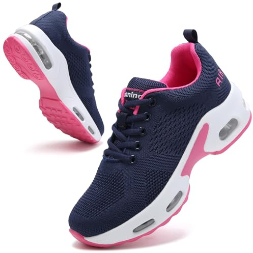 HJJ Scarpe da ginnastica da donna con supporto per arco plantare e cuscino, Rosa Navy, 38 EU