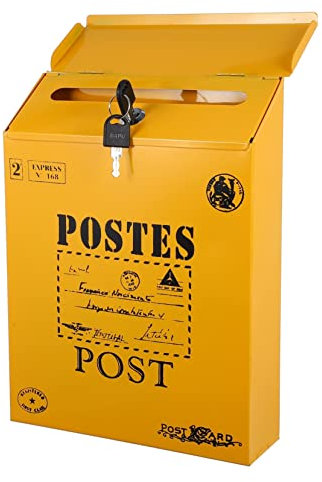 Hemobllo Boîte Aux Lettres Personnalisée avec Serrure à Et Fixation Murale Boîte à Dossiers en Fer Vintage