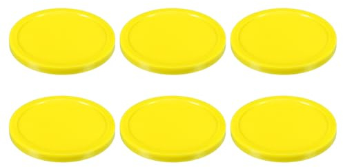 PATIKIL Air Hockey Pucks 3.2 Inch, 6Pcs Air Hockey Heavy Replacement Pucks for Game Tables Equipment Accessories, Yellow