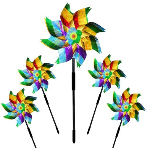 Yezirzax Lot de 5 moulins à vent réfléchissants pour jardin fruitier (multicolore 3)