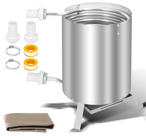 Vkechh Brennholz Poolheizung, Pool Heizung mit Feuer,Edelstahl Poolheizung Feuertonne für Schwimmbäder,Poolofen mit 36-38mm Anschlüsse,Pool Heizungen mit Feuerfeste Matte und Tablett,Outdoor