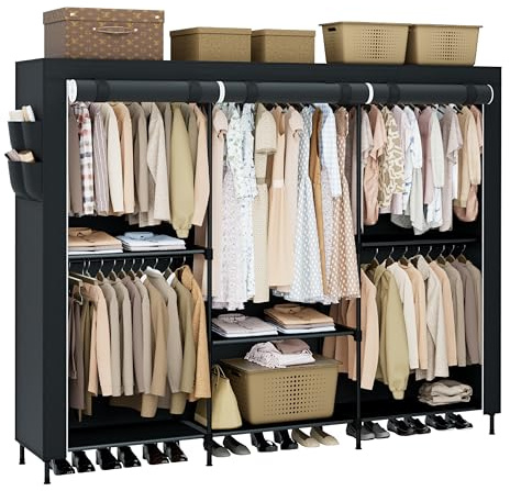 CASAMAYA Portable Closet, 81.5 Inch Extra Large Capacity Wardrobe Closet with Cover, Clothes Storage Organizer with Shelves and 5 Hanging Rods, Easy to Assembly, Black PCT136B01