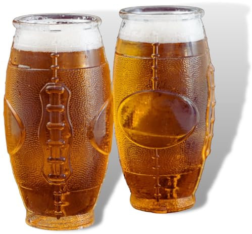 American FOOTBALL GLAS (2er Set) mit erhabener Football Naht und Lederoptik (650 ml) - Super als Football Geschenk für Fans oder Football Deko auf der Bowl Party - Geschenk-Set