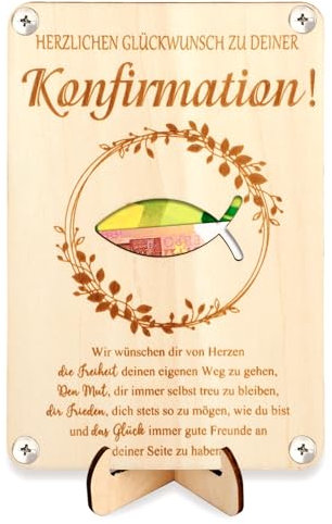 HOWAF Geldgeschenk Konfirmation aus Holz - Geldgeschenke Konfirmation Geldgeschenke Verpackung Konfirmation Fisch konfirmation Geschenk Geld Konfirmation Karte Konfirmation Geschenke für Mädchen Junge