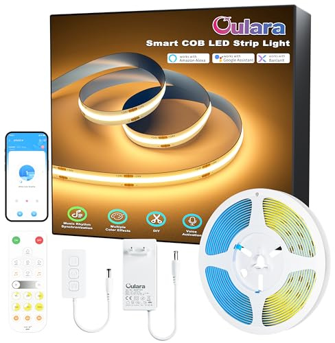 OULARA WIFI COB LED Striscia Blanco Caldo 2700K,6M Dimmabile set di luce a LED Nastro 24V,Lavori Intelligenti con Alexa/Google Assistant per l'illuminazione Armadio,Camera da letto,Cucina