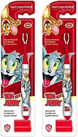 Naturaverde | Kids - Warner Bros Tom & Jerry - Spazzolino Morbido per Bambini, Spazzolino da Denti Divertente per Bimbi, Confezione da 2