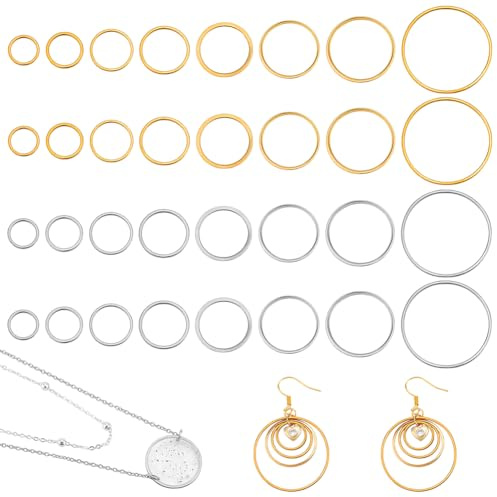 PH PandaHall 64 st 8 storlekar rostfritt stål länkande ringar, örhängen pärlring 10/12/14/16/18/20/22/30 mm öppna infattningar örhänge ring ringar smycken kontakter hänge ram för gör-det-själv-armband