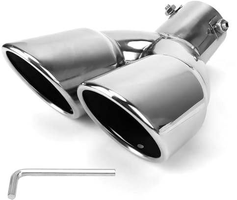 dzstnbhd Punta Silenciador Silenciador De Coche Acero Inoxidable Cromado Accesorios Universales Embellecedor De Tubo De Escape Salida Doble Garganta Trasera De 63mm Accesorios Auto