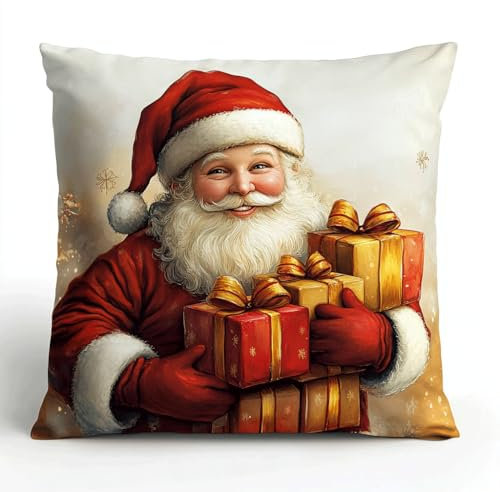 AMBATTERY Kit Punto Croce Per Federa, Babbo Natale Cuscino da Ricamare Punto Croce 45x45cm Cuscino Ricamato a Mano Fai da te per Principianti