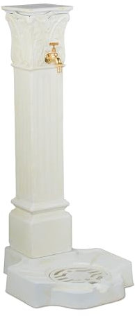 Relaxdays Fontaine extérieure pour Le Jardin ou la terrasse, Robinet, bac, H x L x P : 93 x 47 x 38 cm, Blanche
