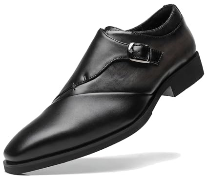 SANNAX Men's Summer Shoes UK Fashion Monk Single Strap Elegance Formal Dress Business Uniform Wedding Size 9 Black