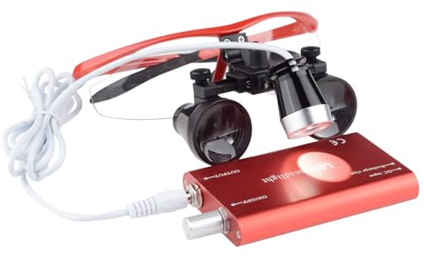 3.5x420mm Zahnarzt Lupenbrille Kopflupe LED Headlampe Dental Loupes (Rot)