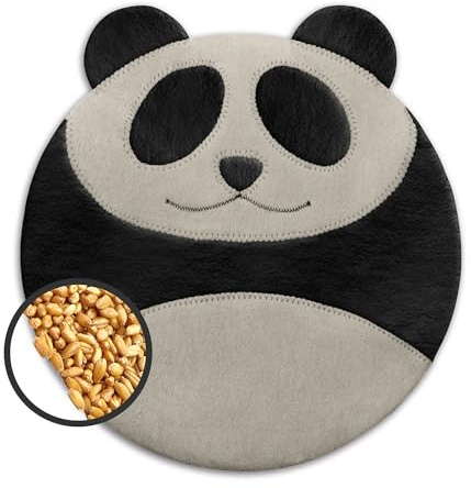 LESCHI 4-Chamber Wheat Bag for Microwave, Washable - Grain Pillow Made of 100% Organic Cotton & Organic Wheat - Ideal Natural Relief for Stomach and Period Pain - Panda, Black