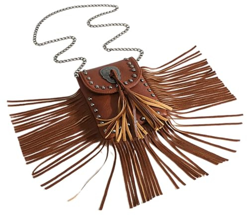 PACKOVE Sac Bandoulière Femme Vintage à Franges avec Rivets Sac Main Bandoulière pour Téléphone Portable Pochette Élégante et Pratique pour Usage Quotidien