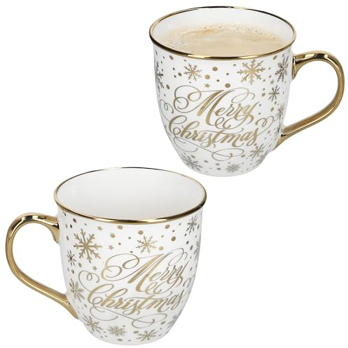 MamboCat 2er Set Jumbobecher mit Goldrand Merry Christmas I 450 ml I Porzellan Tassen weiß & gold I Becher-Set für 2 Personen I für Kaffee, Tee, Glühwein & andere Heißgetränke