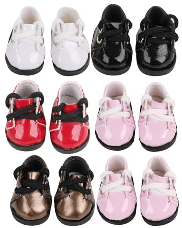 Wynrzyj 6 piccole scarpe per bambole fatte a mano per oggetti da collezione da 17 cm – Scarpe in PVC lucido con motivi di colore elaborati. Accessori per bambole in PVC