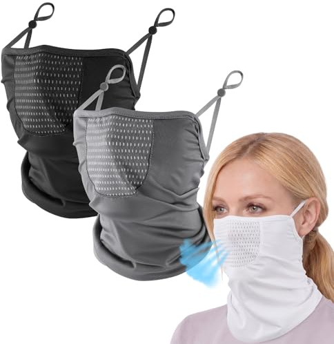 Geyoga 3 Pack Adjustable Cooling Neck Gaiter Breathable Half Face Mask Balaclava with Ear Loops Scarf UV Sun Protection Mesh Neck Cover for Women Men Outdoors Motorcycle Cycling Running