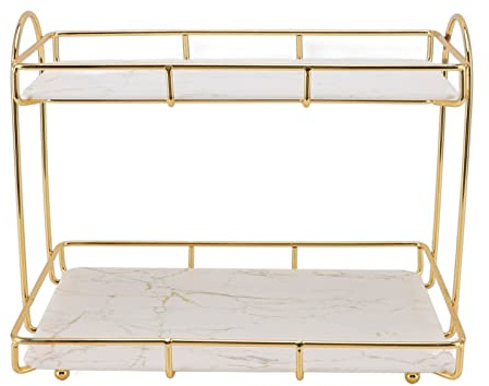 Picysa Scaffale di stoccaggio cosmetico a 2 ripiani, grande capacità, scaffale di stoccaggio in metallo dorato per bagno, , camera da letto