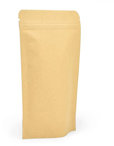 100 kraftpapper stående återanvändbara matpåsar (110 mm x 185 mm x 30 mm) | foliefodrade, värmeförseglingsbara | återförslutningsbara Ziplock-väskor slita | brunt pappersförpackning för kaffebönor
