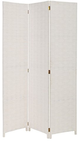 LOLAhome Biombo de 3 Paneles Plegable, Panel Divisor de Espacios de Madera y Papel Trenzado, Separador de Ambientes para Dormitorio, Salón, Oficina Blanco120x175 cm