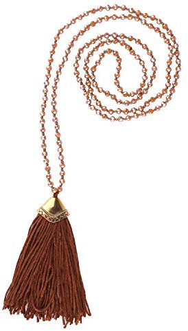 KELITCH Boho Damen Quasten Halsketten Kristall Perlen Strang Halsketten Handgemachte Pullover Ketten Halskette