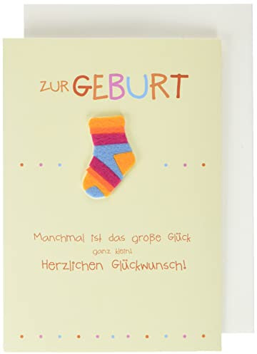 Perleberg Karte zur Geburt in 11,6 x 16,6 cm - Hochwertiges Geschenk für Mädchen & Junge - Geburtstagskarte mit Socken-Motiv - Geburtskarte mit Umschlag - Glückwunschkarte