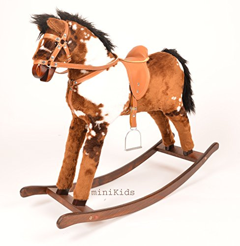 ALANEL Schaukelpferd Indiana Dark, Stabiles Massivholzrahmen, Handgefertigt, L: 105cm, B: 31cm, H: 79cm, Für Kinder ab 3 Jahren, Unisex