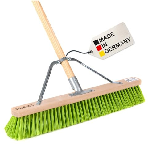 BawiTec Profi Straßenbesen mit speziellem Stielstabilisator und Stiel Besen Breite 80cm Besenstiel Länge 140cm Elaston-Kunststoff-Borsten neon-grün Universalbesen-Kehrbesen Gartenbesen Zusatzhalterung