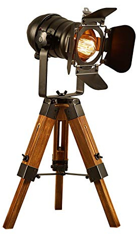Berkalash Retrostil stativ skrivbordslampor, trä stativ golvlampa, svart vintage golvlampa, tryckknappsbrytare 1x E26-fattning, utan ljuskälla