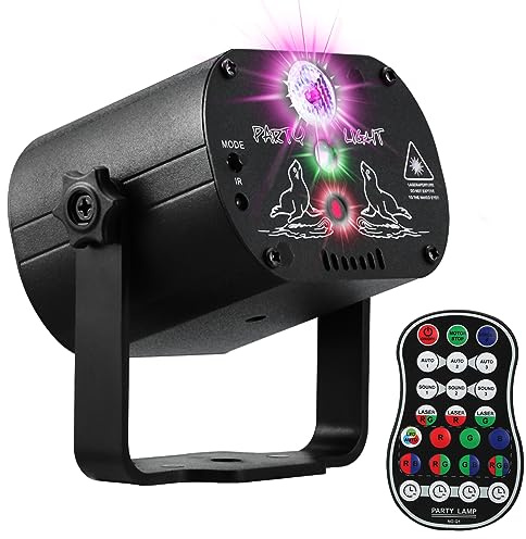 DJ Disco Stage Party Lights, LED Sound Activated Laser Light RGB Flash Strobe Projector with Remote Control for Christmas Halloween Decorations Karaoke Pub KTV Bar Dance Gift Birthday Wedding
