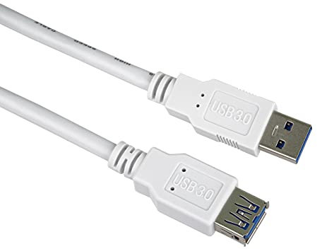 PremiumCord Rallonge USB 3.0, Câble de Données SuperSpeed Jusqu'à 5 Gbit/S, Câble de Charge, USB 3.0 Type A Femelle vers Mâle, 9 Broches, 3 Blindages, Couleur Blanc, Longueur 2 m