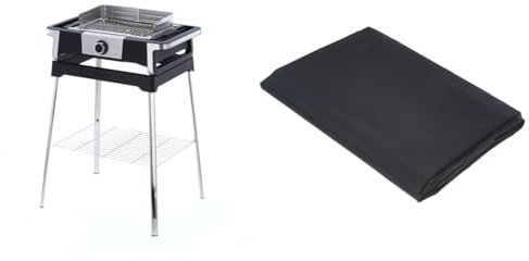 SEVERIN SENOA DigitalBOOST S Elektrogrill mit Untergestell, Standgrill mit schnellem Grillstart bis 500 °C, Edelstahl/Schwarz, PG 8118 & AA237 Schutzhülle für Grill, PEVA, Schwarz, 80 x 47 x 84 cm